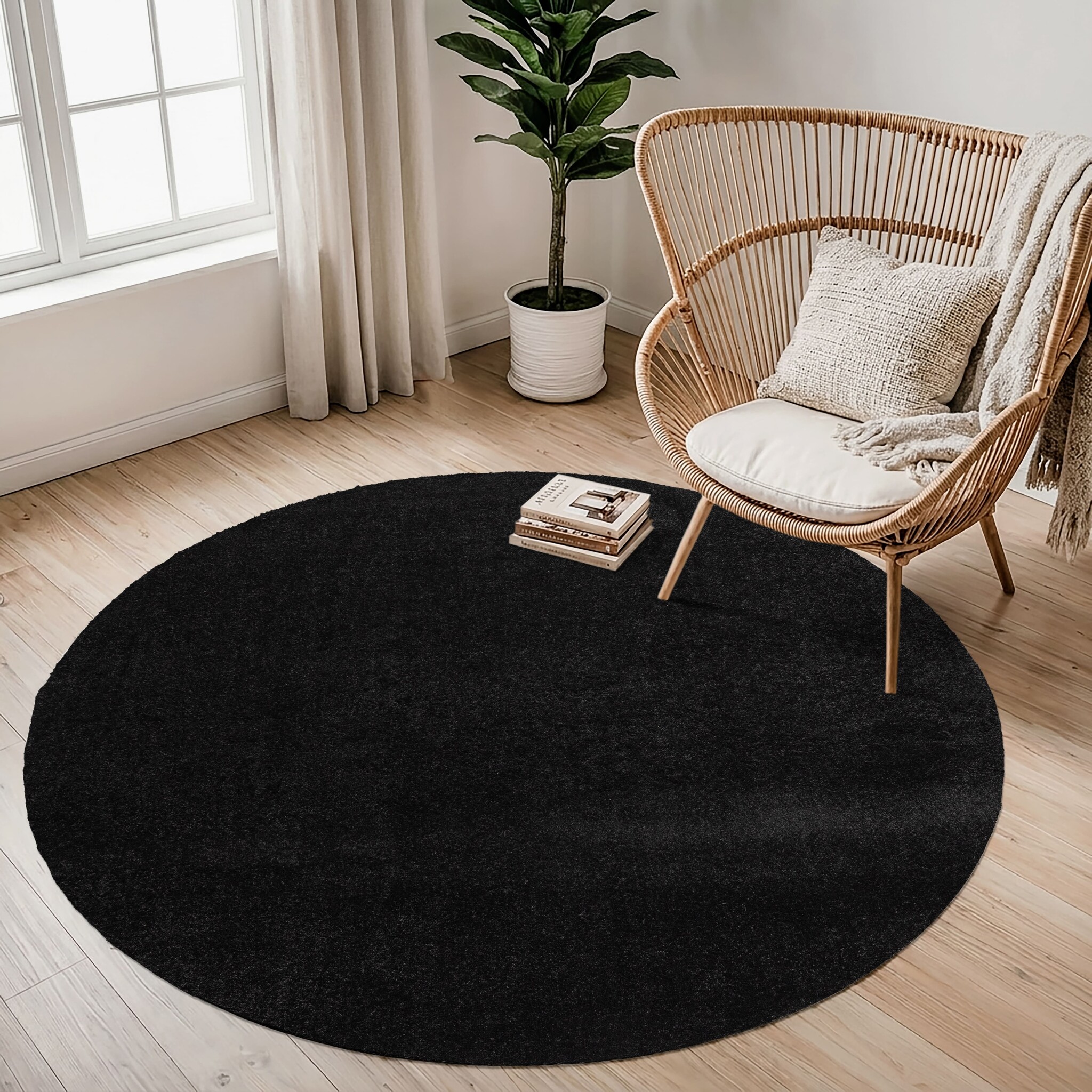Comfy Soft - Rond Effen Vloerkleed Wasbaar Uni Zwart
