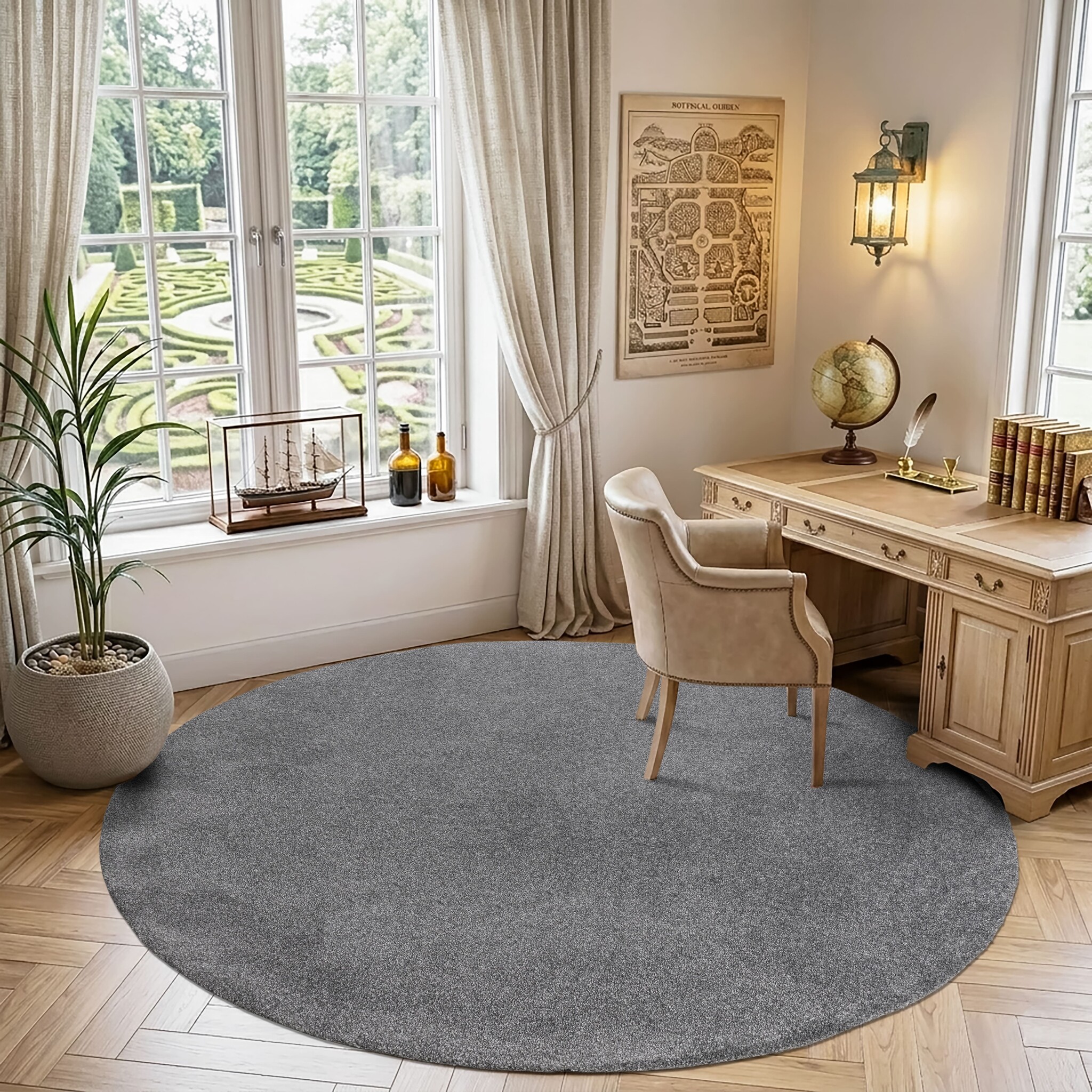 Comfy Soft - Rond Effen Vloerkleed Wasbaar Uni Grijs