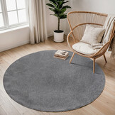 Comfy Soft - Rond Effen Vloerkleed Wasbaar Uni Grijs