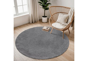 Comfy Soft - Rond Effen Vloerkleed Wasbaar Uni Grijs