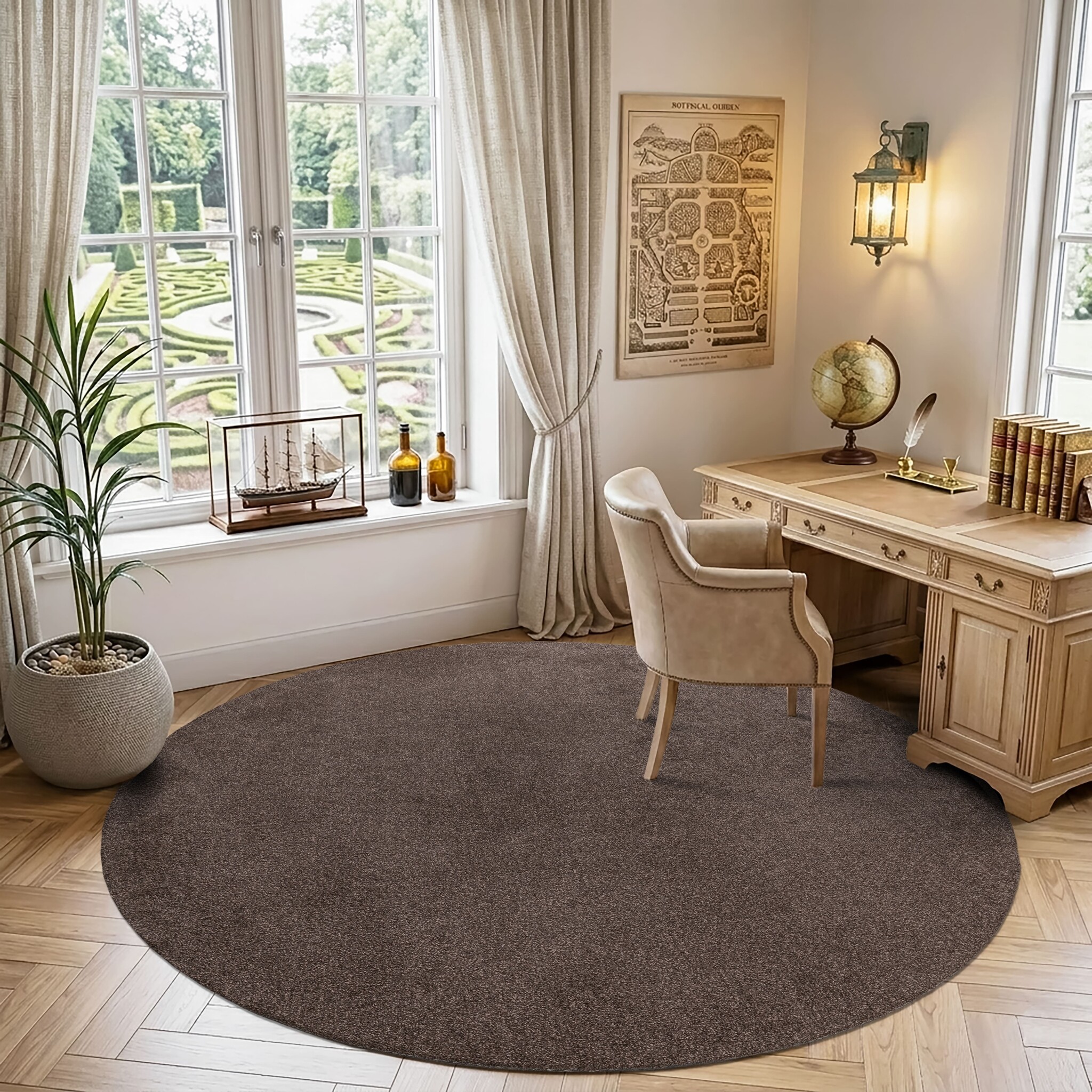 Comfy Soft - Rond Effen Vloerkleed Wasbaar Uni Bruin Donker Beige