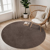 Comfy Soft - Rond Effen Vloerkleed Wasbaar Uni Bruin Donker Beige