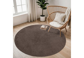 Comfy Soft - Rond Effen Vloerkleed Wasbaar Uni Bruin Donker Beige