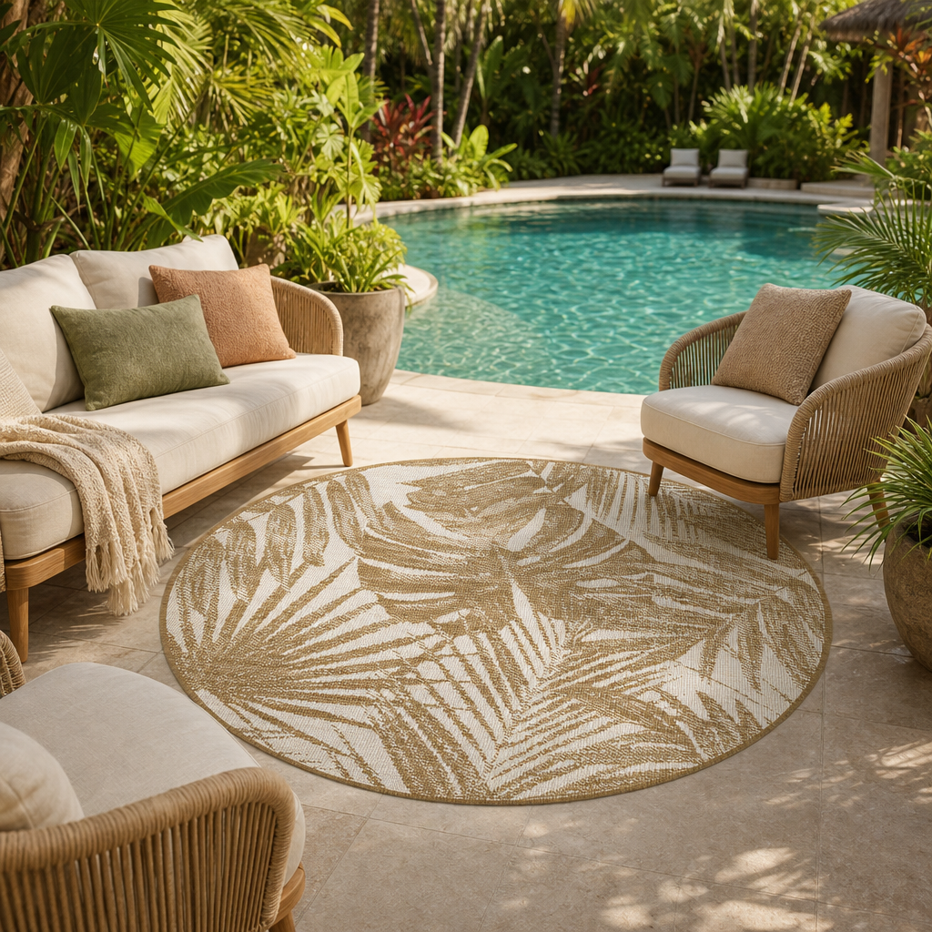 Buitenkleed - Brussels Rond Palm Linnen Beige