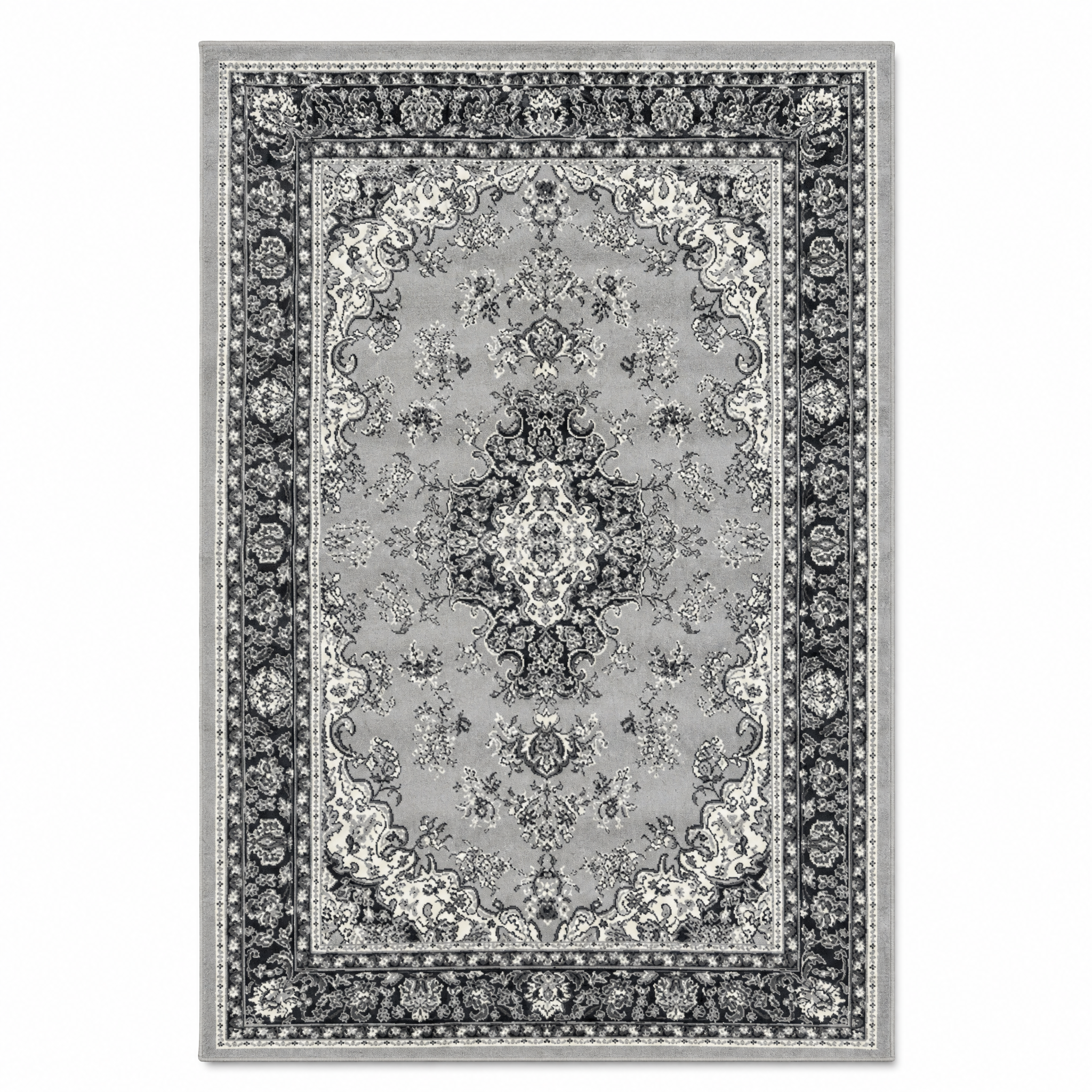 Nain Klassiek Vintage Oosters Vloerkleed Medaillon Grijs Zilver