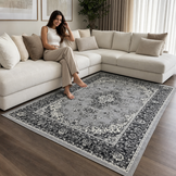 Nain Klassiek Vintage Oosters Vloerkleed Medaillon Grijs Zilver
