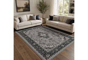 Nain Klassiek Vintage Oosters Vloerkleed Medaillon Grijs Zilver