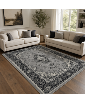 Nain Klassiek Vintage Oosters Vloerkleed Medaillon Grijs Zilver