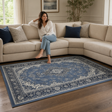Nain Klassiek Vintage Oosters Vloerkleed Medaillon Blauw