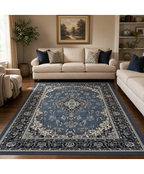 Nain Klassiek Vintage Oosters Vloerkleed Medaillon Blauw