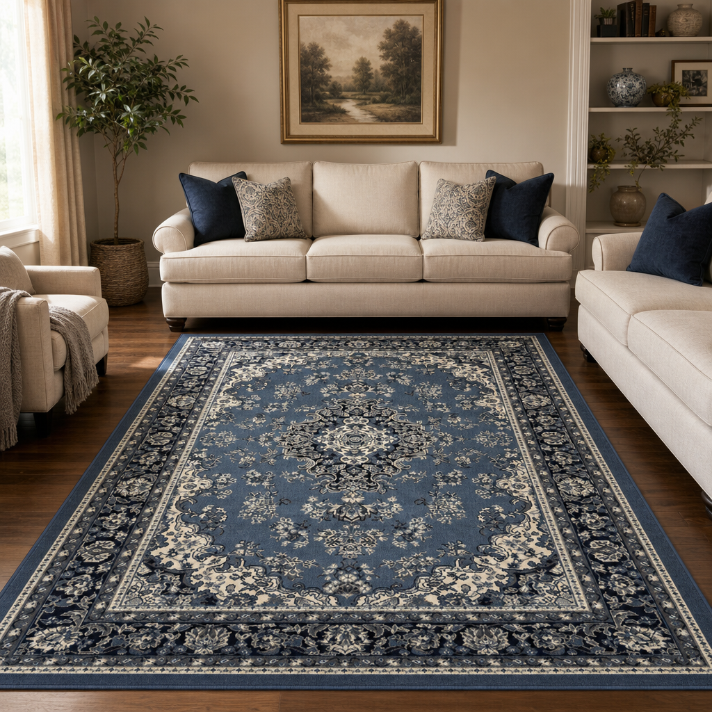 Nain Klassiek Vintage Oosters Vloerkleed Medaillon Blauw
