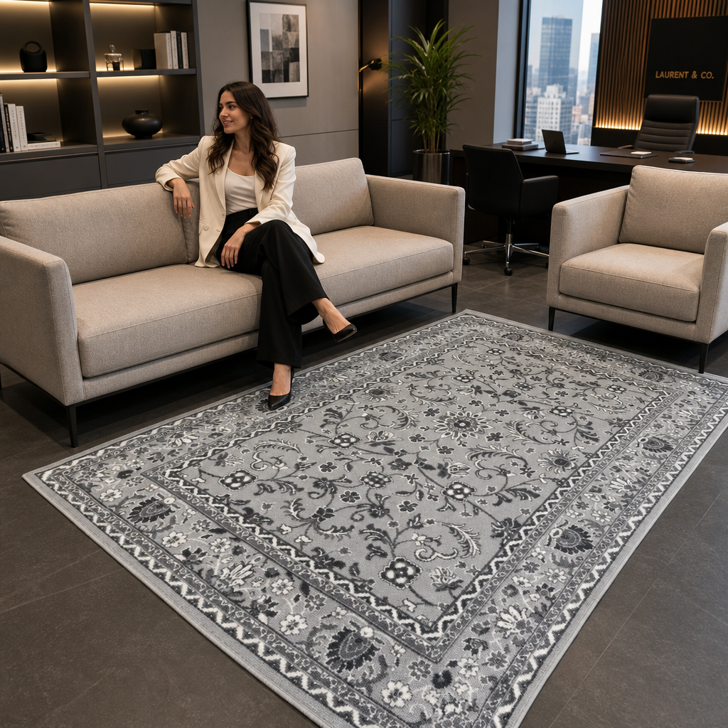 Nain Klassiek Vintage Oosters Vloerkleed Grijs Zilver