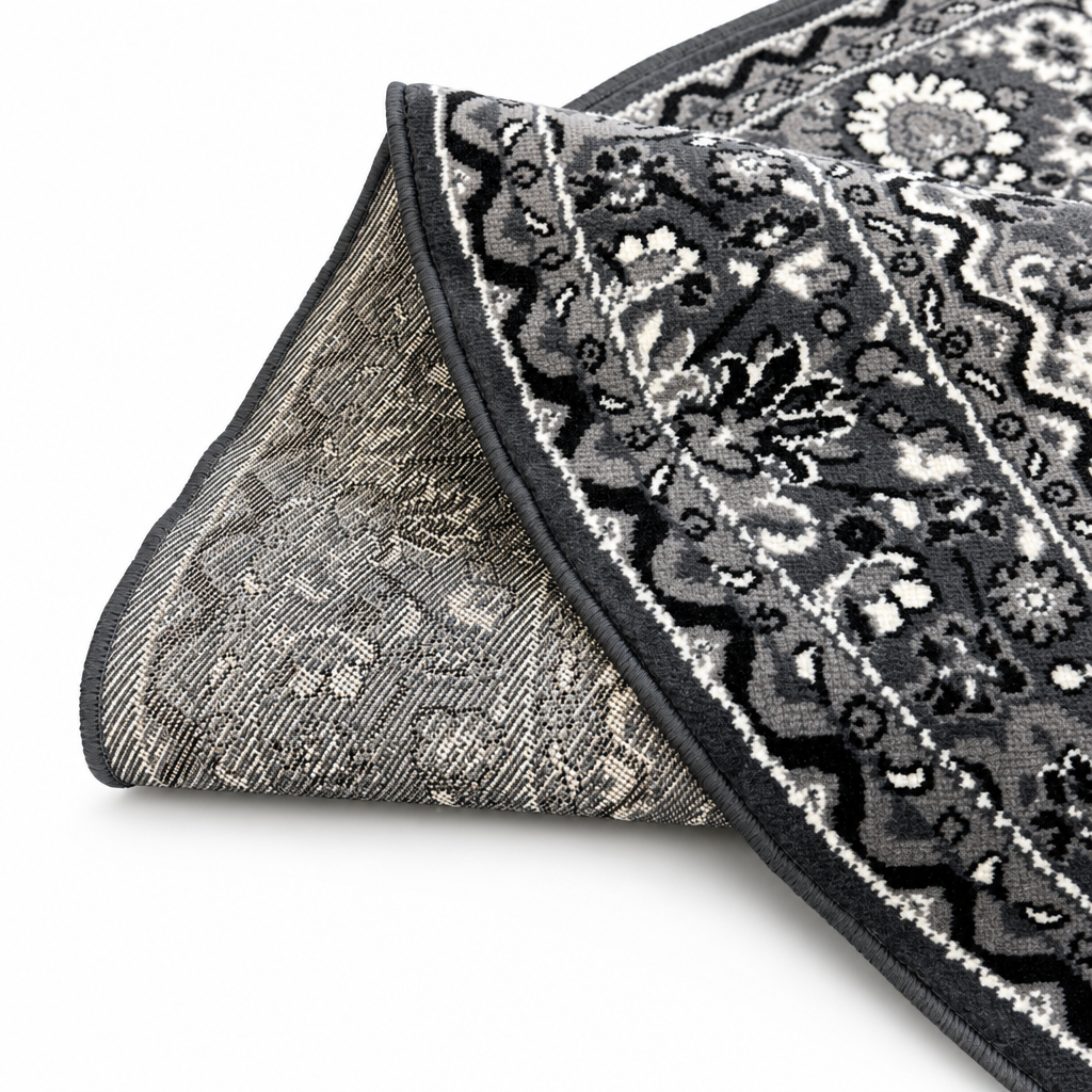 Nain Klassiek Rond Vintage Oosters Vloerkleed Antraciet Grijs