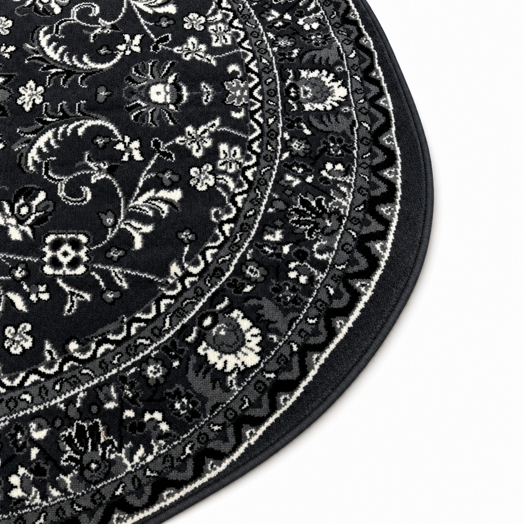 Nain Klassiek Rond Vintage Oosters Vloerkleed Antraciet Grijs