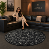 Nain Klassiek Rond Vintage Oosters Vloerkleed Antraciet Grijs
