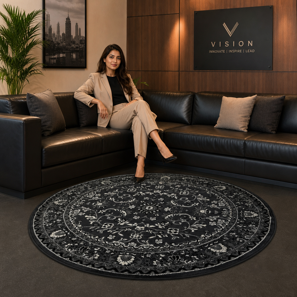 Nain Klassiek Rond Vintage Oosters Vloerkleed Antraciet Grijs