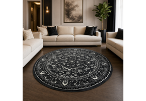 Nain Klassiek Rond Vintage Oosters Vloerkleed Antraciet Grijs