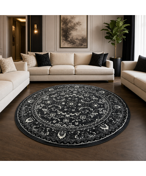 Nain Klassiek Rond Vintage Oosters Vloerkleed Antraciet Grijs