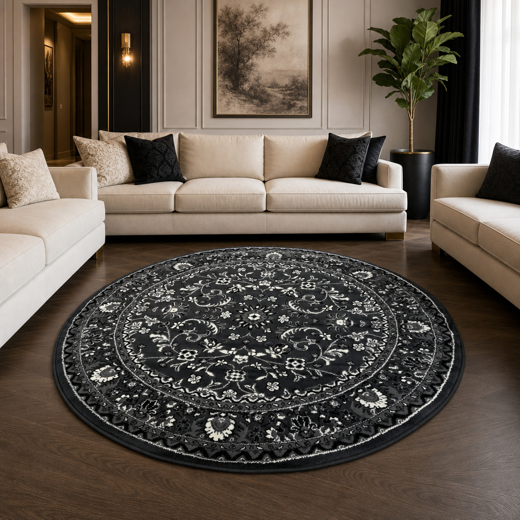 Nain Klassiek Rond Vintage Oosters Vloerkleed Antraciet Grijs