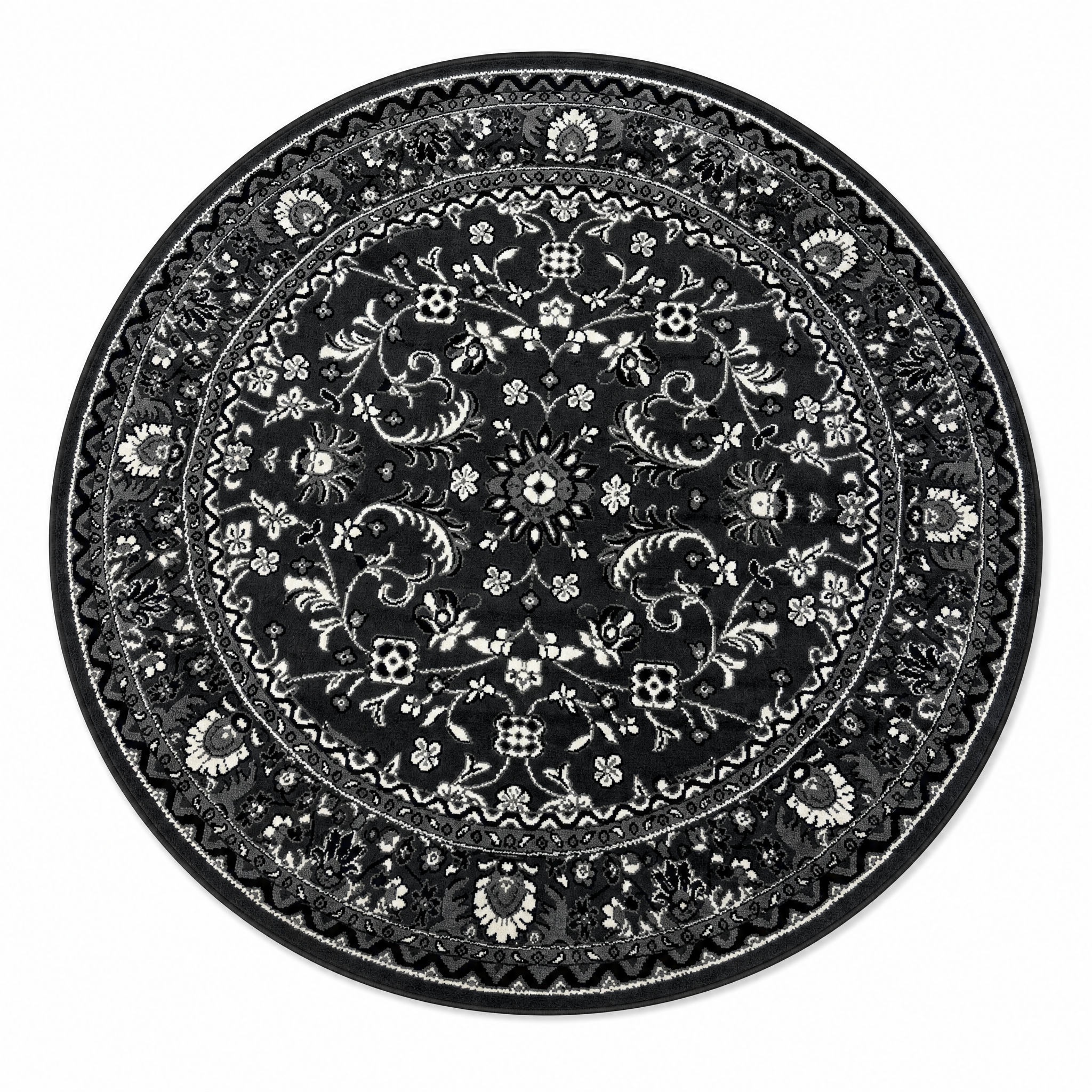 Nain Klassiek Rond Vintage Oosters Vloerkleed Antraciet Grijs