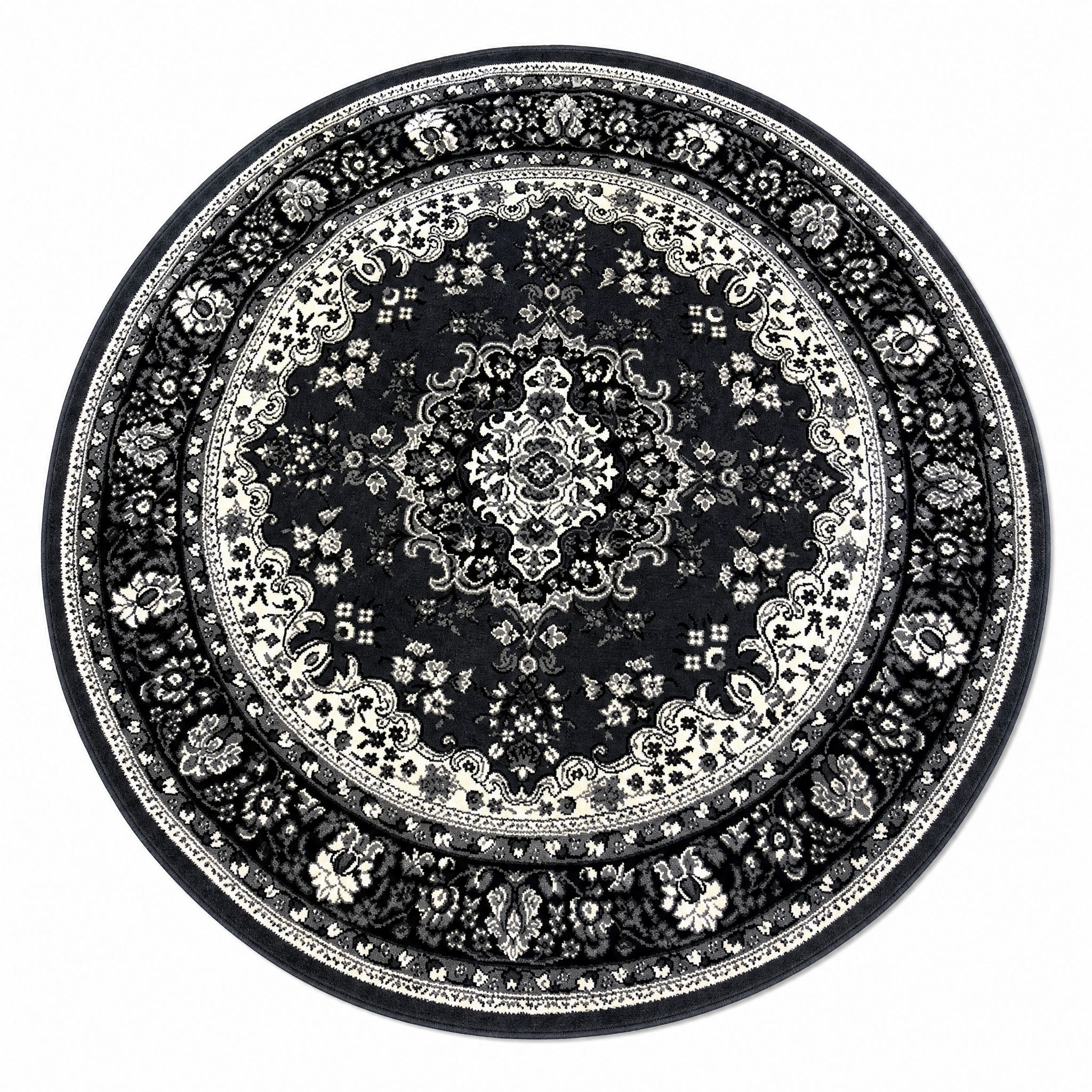 Nain Klassiek Rond Vintage Oosters Vloerkleed Medaillon Grijs