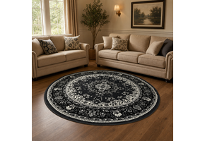 Nain Klassiek Rond Vintage Oosters Vloerkleed Medaillon Grijs
