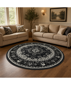 Nain Klassiek Rond Vintage Oosters Vloerkleed Medaillon Grijs