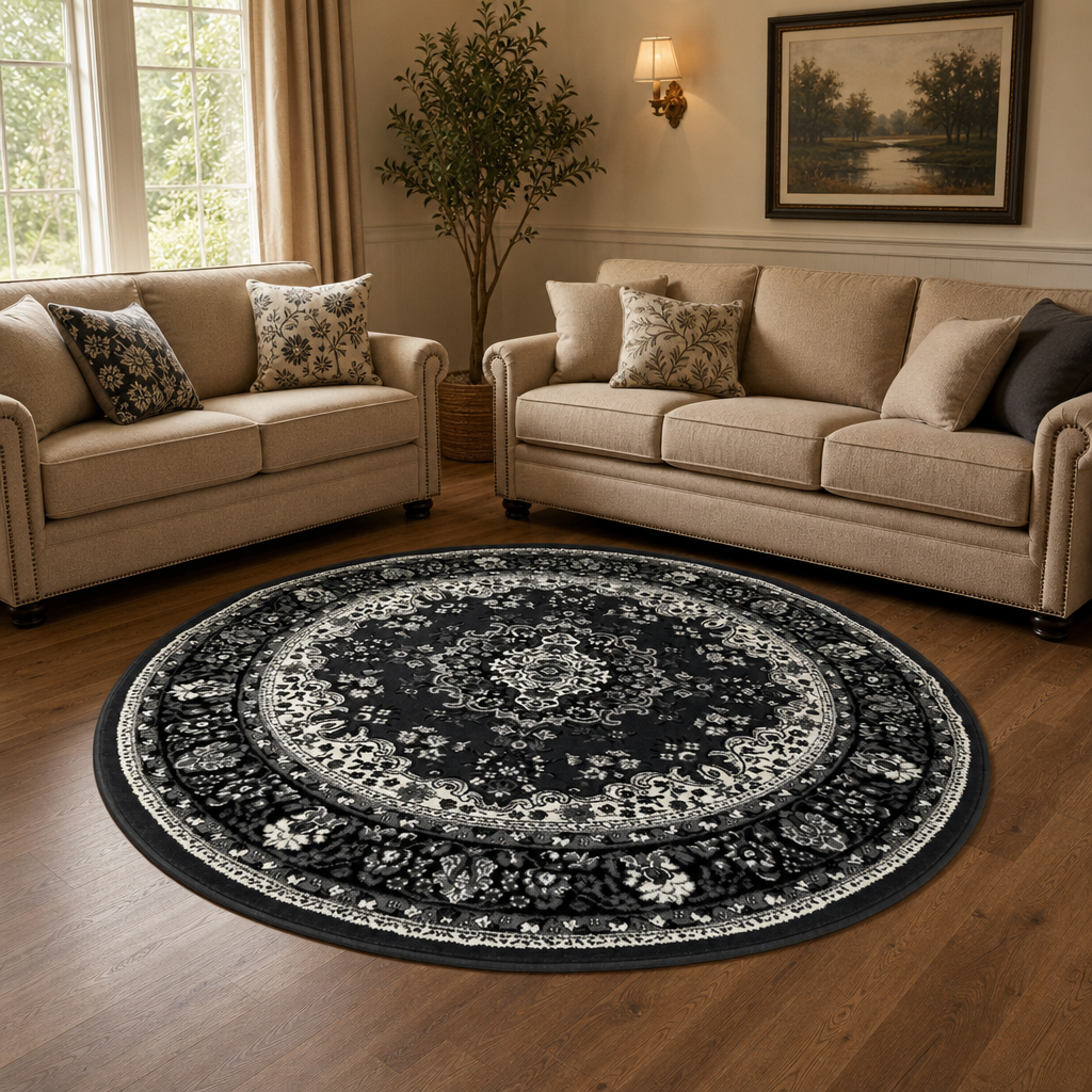 Nain Klassiek Rond Vintage Oosters Vloerkleed Medaillon Grijs