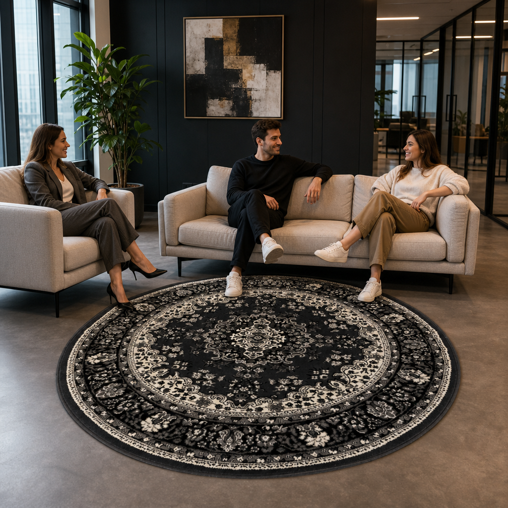 Nain Klassiek Rond Vintage Oosters Vloerkleed Medaillon Grijs