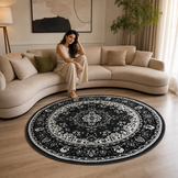 Nain Klassiek Rond Vintage Oosters Vloerkleed Medaillon Grijs