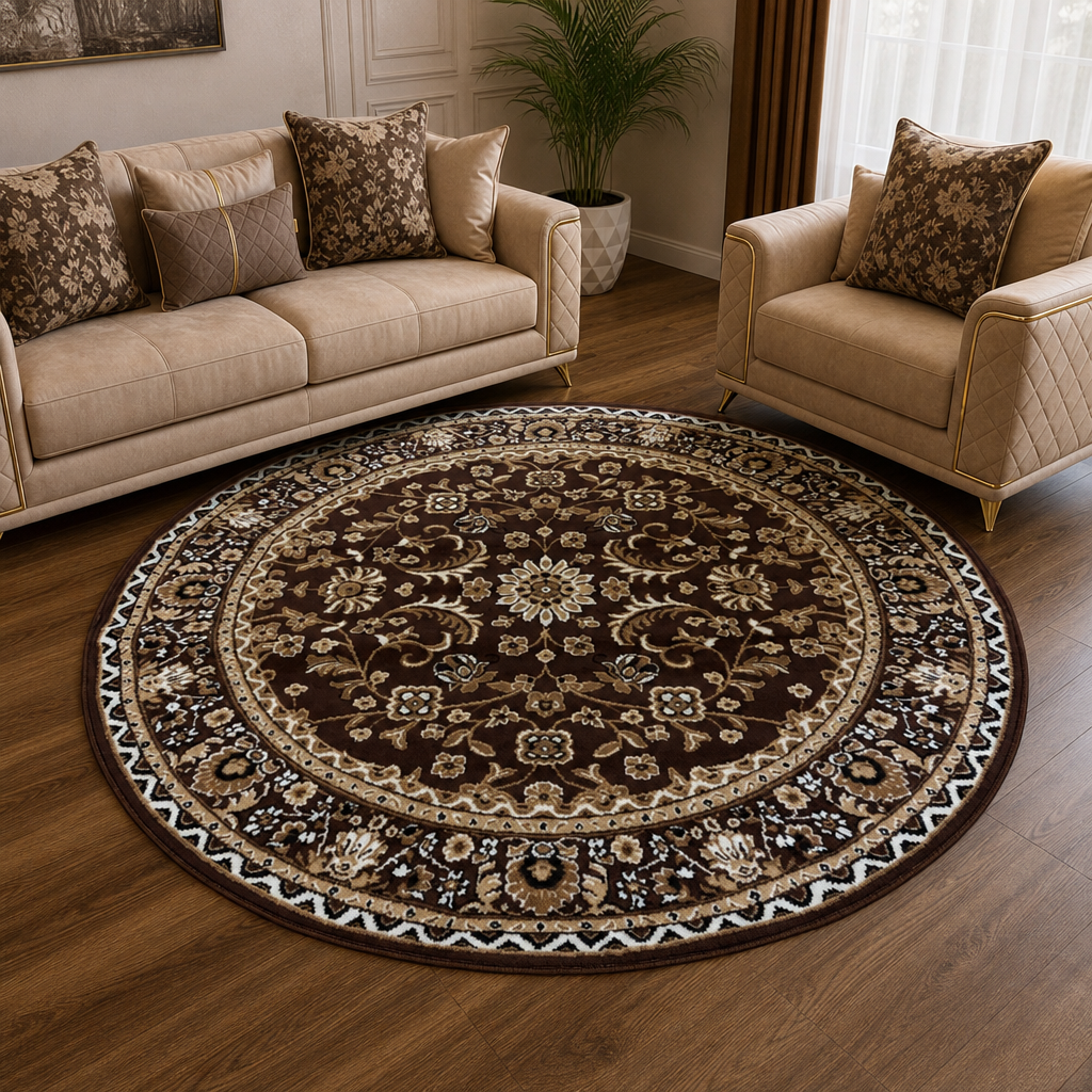 Nain Klassiek Rond Vintage Oosters Vloerkleed Bruin