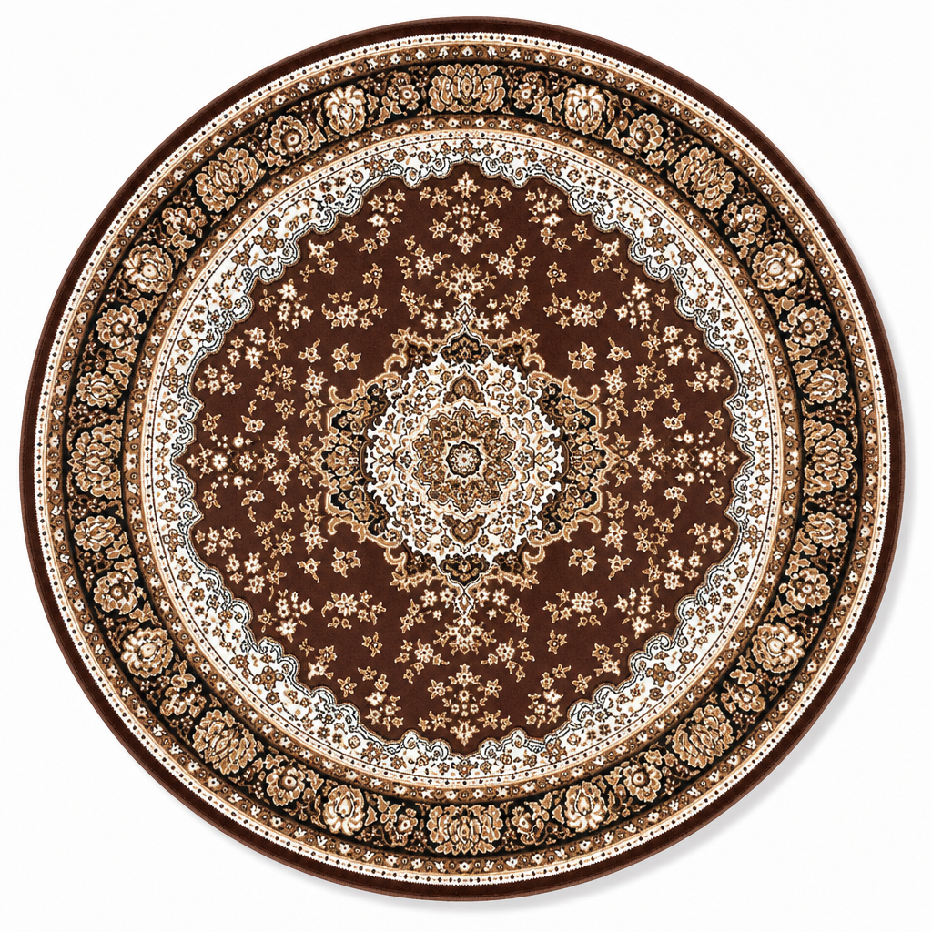 Nain Klassiek Rond Vintage Oosters Vloerkleed Medaillon Bruin