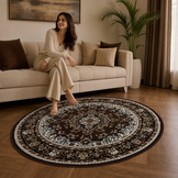 Nain Klassiek Rond Vintage Oosters Vloerkleed Medaillon Bruin