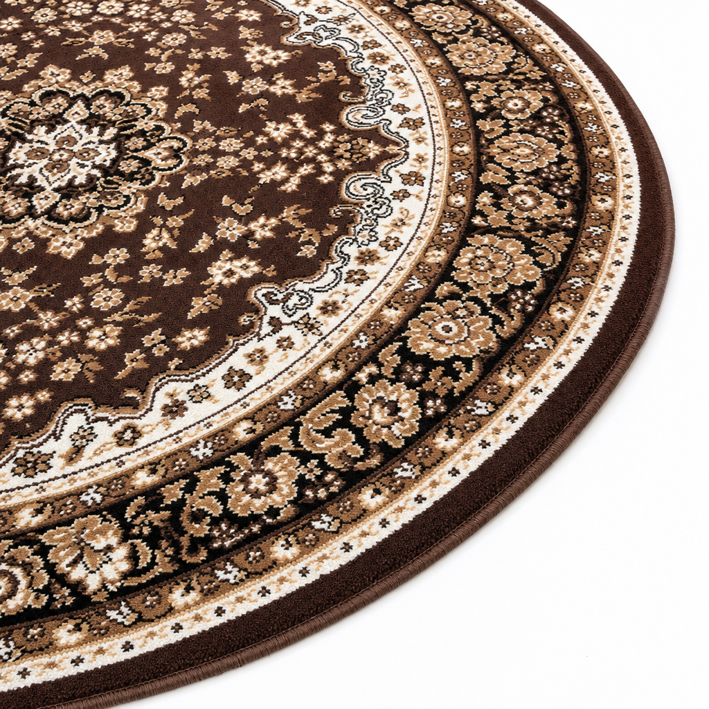Nain Klassiek Rond Vintage Oosters Vloerkleed Medaillon Bruin