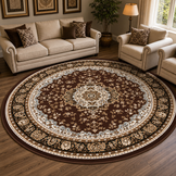 Nain Klassiek Rond Vintage Oosters Vloerkleed Medaillon Bruin