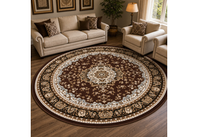 Nain Klassiek Rond Vintage Oosters Vloerkleed Medaillon Bruin