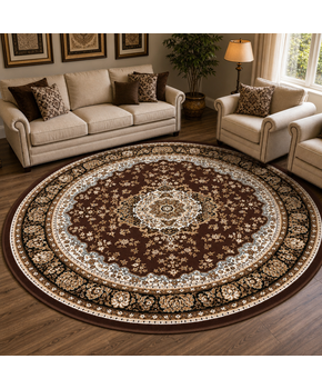 Nain Klassiek Rond Vintage Oosters Vloerkleed Medaillon Bruin