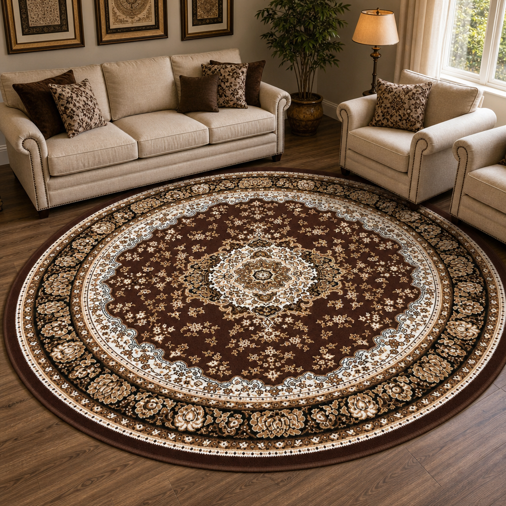 Nain Klassiek Rond Vintage Oosters Vloerkleed Medaillon Bruin
