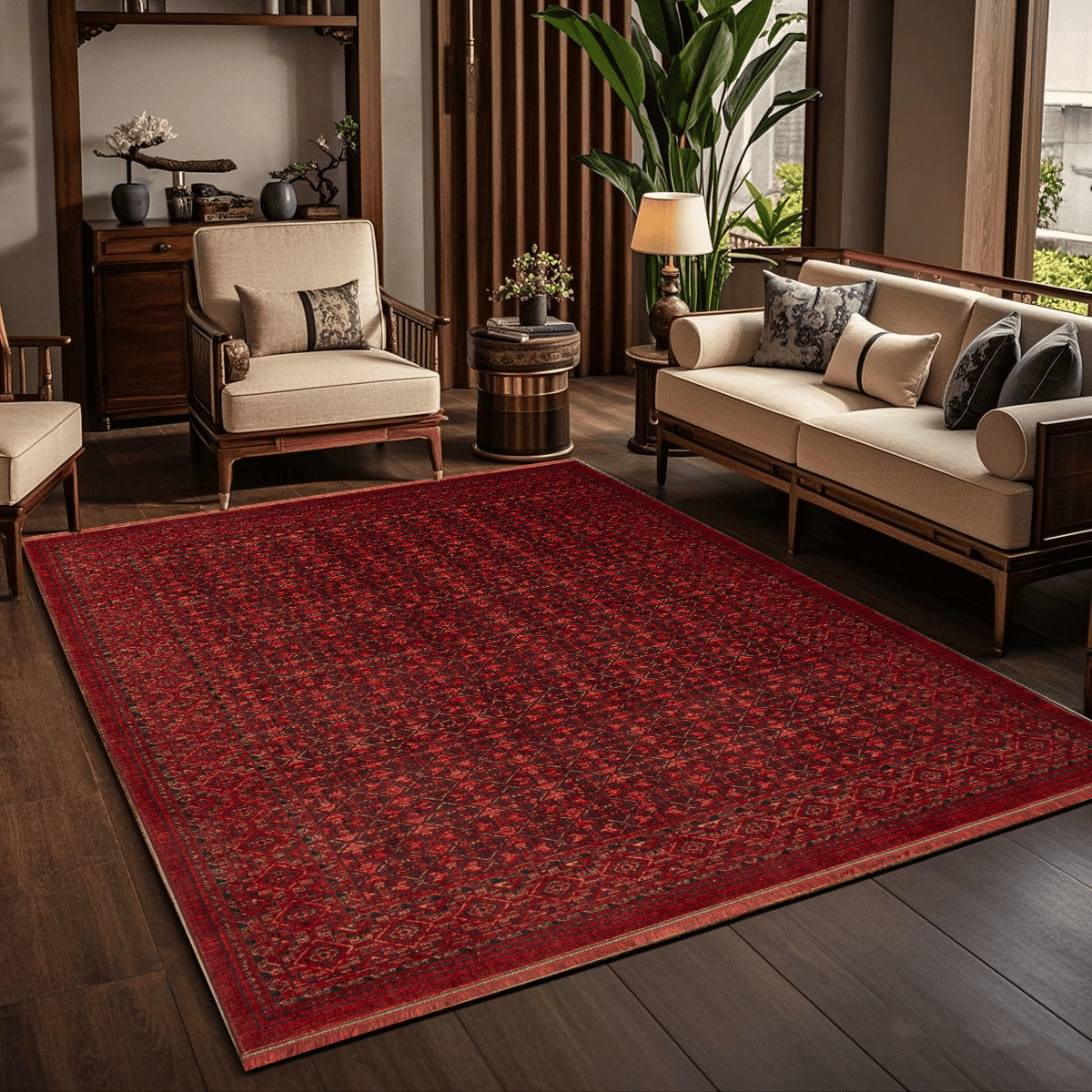 Artline Herat Oosters Vloerkleed Rood Vintage Handgeknoopte Wol Look