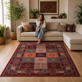 Artline Sultan Oosters Vloerkleed Rood Vintage Handgeknoopte Wol Look