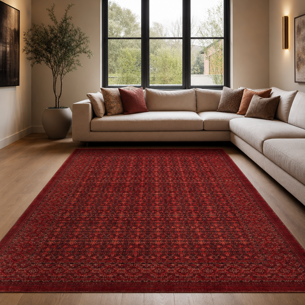 Artline Herat Oosters Vloerkleed Rood Vintage Handgeknoopte Wol Look