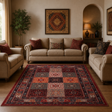 Artline Sultan Oosters Vloerkleed Rood Vintage Handgeknoopte Wol Look