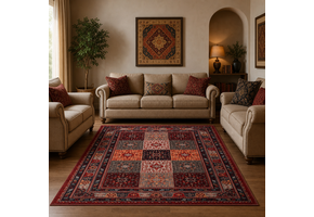 Artline Sultan Oosters Vloerkleed Rood Vintage Handgeknoopte Wol Look