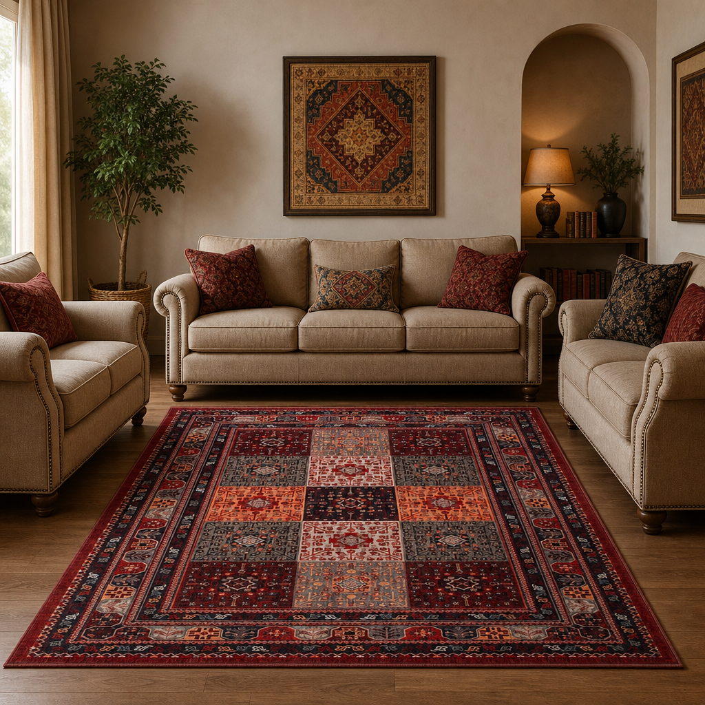 Artline Sultan Oosters Vloerkleed Rood Vintage Handgeknoopte Wol Look