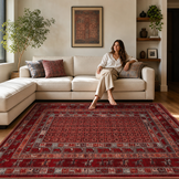 Artline Taj Oosters Vloerkleed Rood Vintage Handgeknoopte Wol Look