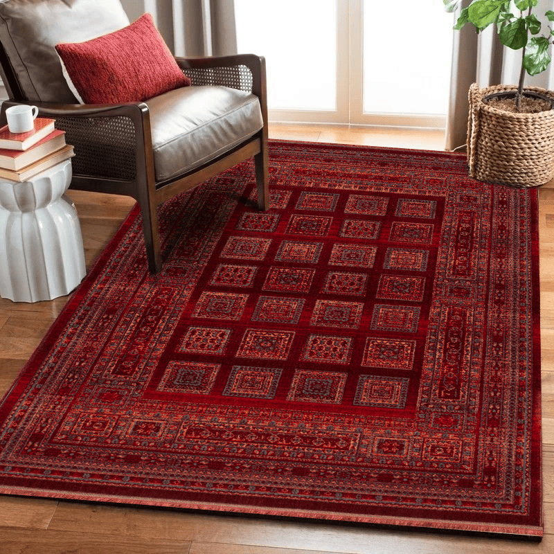 Artline Shah Oosters Vloerkleed Rood Vintage Handgeknoopte Wol Look