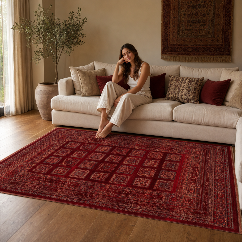 Artline Shah Oosters Vloerkleed Rood Vintage Handgeknoopte Wol Look