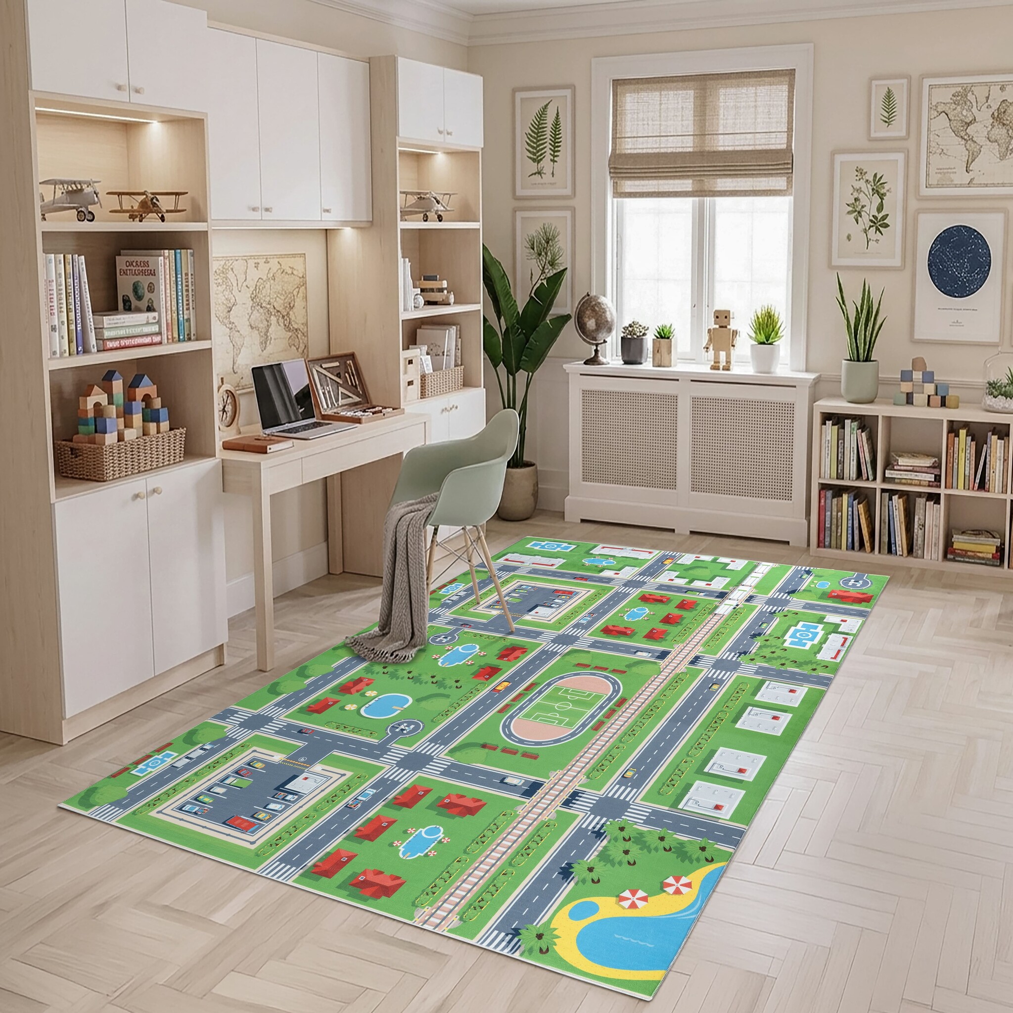 Kindervloerkleed Verkeer Groen Speelkleed Wasbaar Antislip