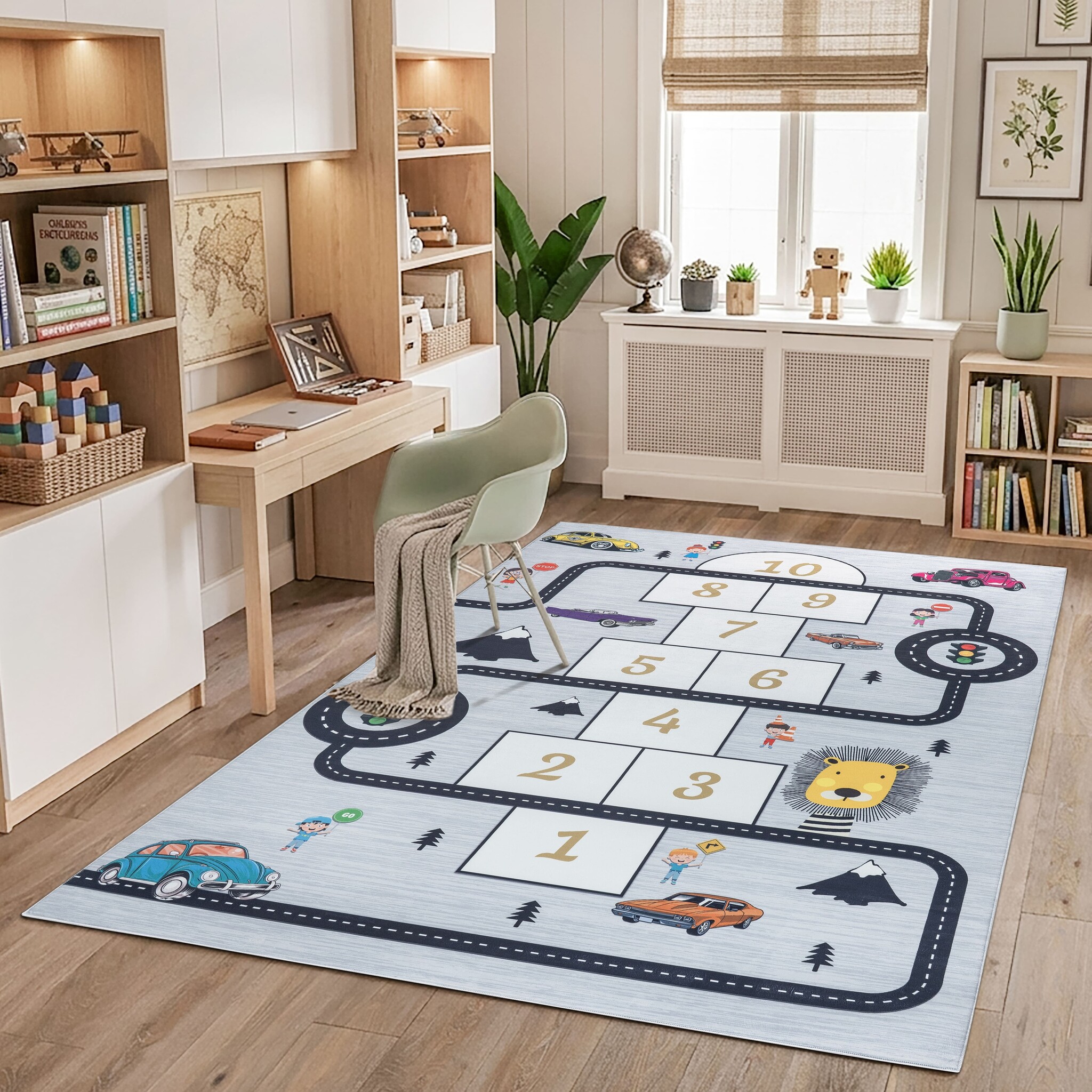 Kindervloerkleed Speelmat Hinkelen Verkeer Grijs Wasbaar Antislip