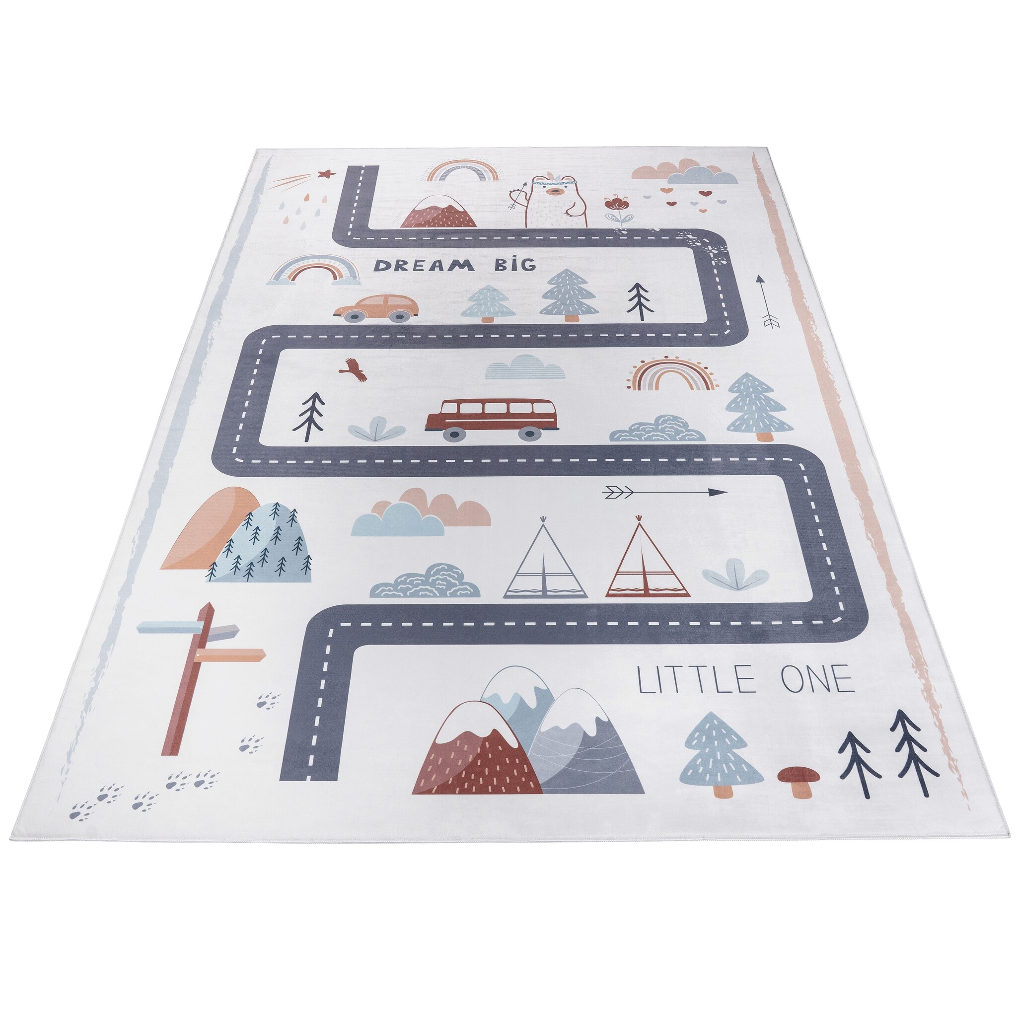 Kindervloerkleed Speelmat Weg & Natuur Creme Multi Wasbaar Antislip